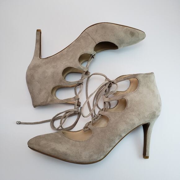 Karl Lagerfeld Taupe Suede Laced Paris Jasmin Heels - Picture 5 of 9